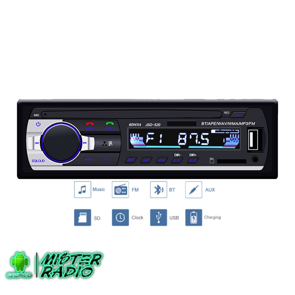 Reproductor de radio 1 DIN Bluetooth, MP3, Audio FM, música estéreo, USB/SD