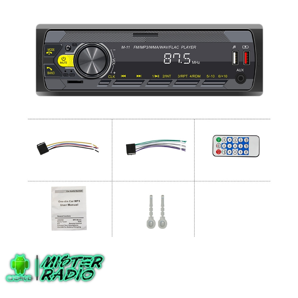 Reproductor de radio 1 DIN Bluetooth, MP3, Audio FM, USB, AUX
