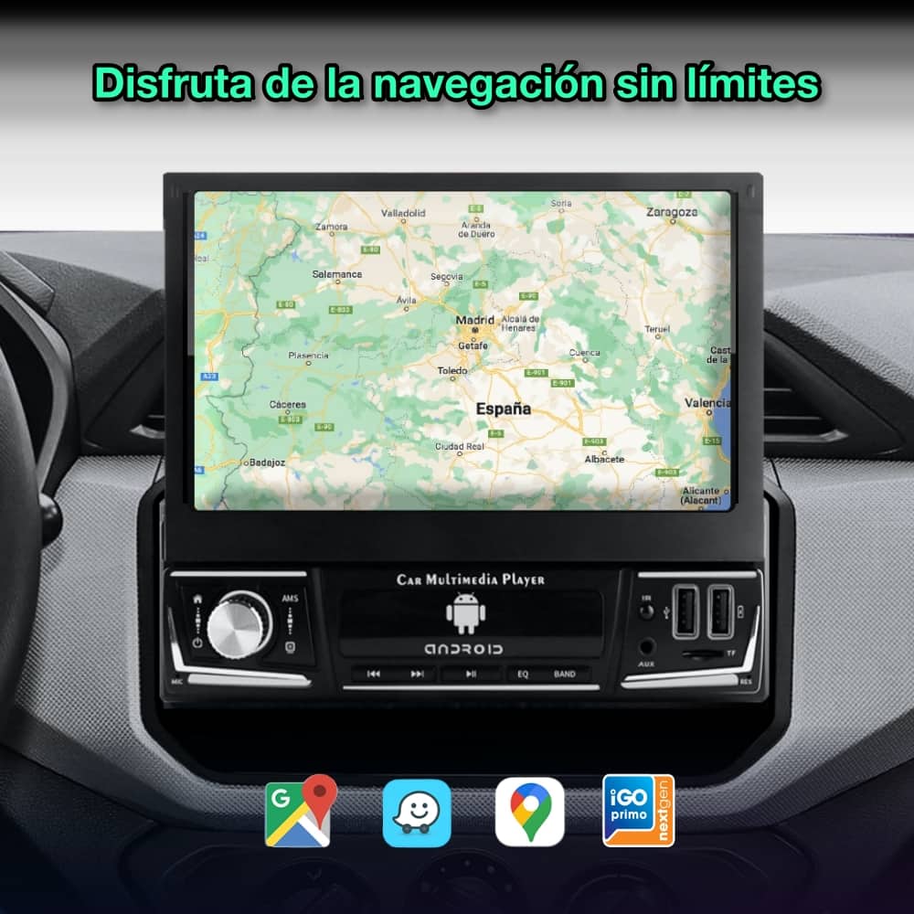 Radio navegador GPS universal  1 DIN, pantalla retráctil 7 pulgadas