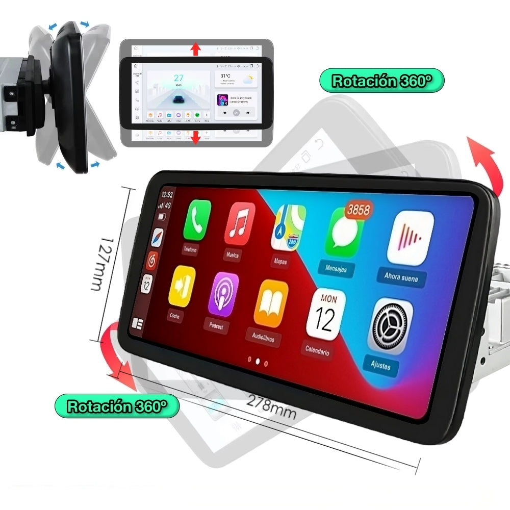Radio navegador GPS universal 1 DIN, pantalla giratoria 360º de 10,33”