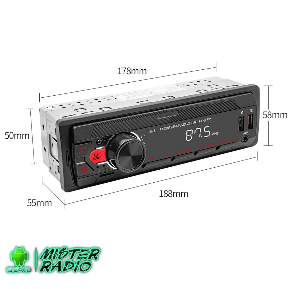 Reproductor de radio 1 DIN Bluetooth, MP3, Audio FM, USB, AUX