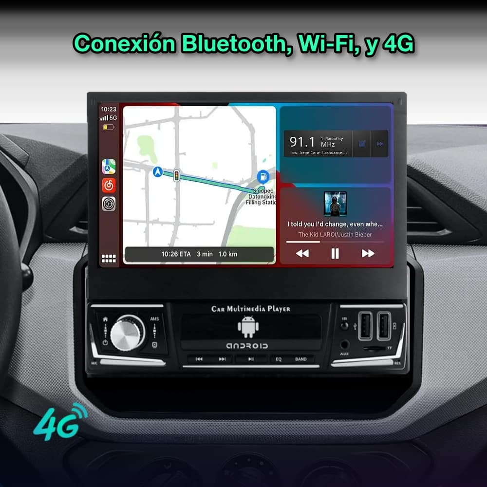 Radio navegador GPS universal  1 DIN, pantalla retráctil 7 pulgadas